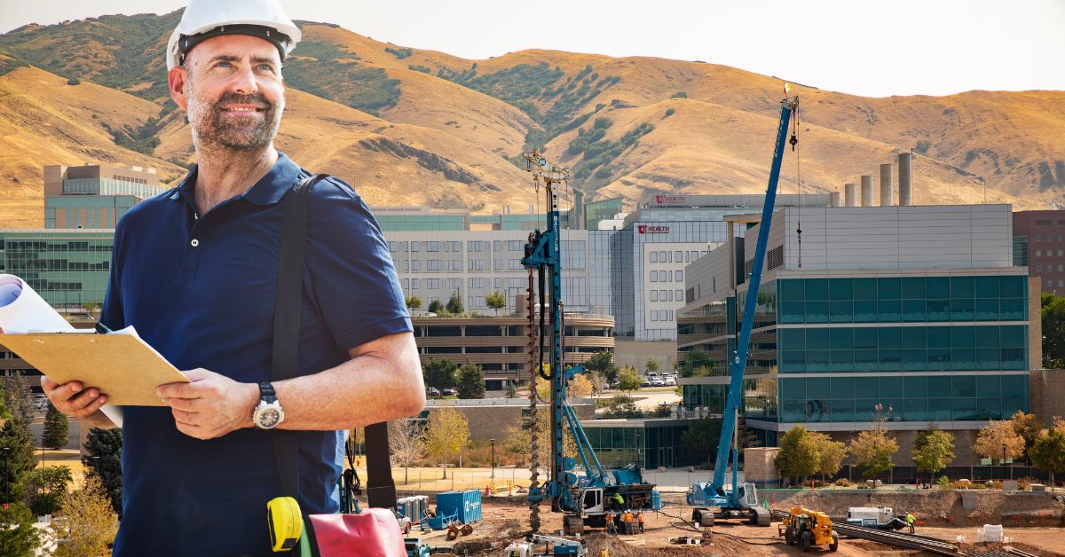 A Construction Engineering Manager Smiles at his Construction Site.