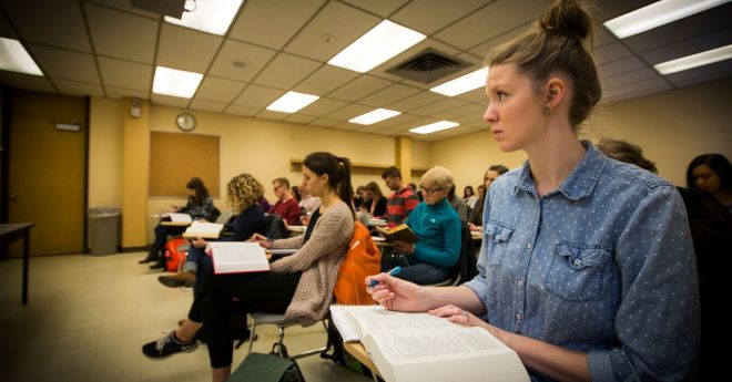 High school student taking advanced placement examination.